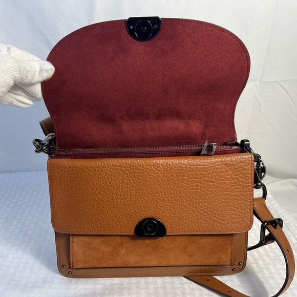 4001: Coach Parker Brown Leather & Suede Shoulder Bag 73547 - Picture 11 of 16